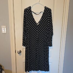 torrid Black Polka Dot V-Neck Long Sleeve Dress